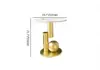 Round Marble Stone Top End Table with Abstract Metal Base Modern White Side Table
