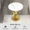 Round Marble Stone Top End Table with Abstract Metal Base Modern White Side Table