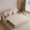 2108 cm 3-Seater Cotton & Linen Pull-out Sofa Bed with Storage – Beige Full Sleeper