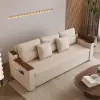 2108 cm 3-Seater Cotton & Linen Pull-out Sofa Bed with Storage – Beige Full Sleeper