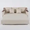 2108 cm 3-Seater Cotton & Linen Pull-out Sofa Bed with Storage – Beige Full Sleeper