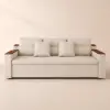 2108 cm 3-Seater Cotton & Linen Pull-out Sofa Bed with Storage – Beige Full Sleeper