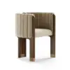 Velvet Upholstered Channel Tufted Barrel Accent Chair with Wooden Legs – Sand
