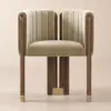 Velvet Upholstered Channel Tufted Barrel Accent Chair with Wooden Legs – Sand
