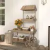 Natural Solid Wood Garden Cart Display Plant Stand Potting Bench