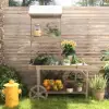 Natural Solid Wood Garden Cart Display Plant Stand Potting Bench