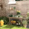 Natural Solid Wood Garden Cart Display Plant Stand Potting Bench