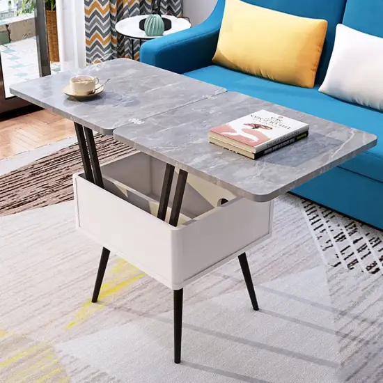 Modern 55 - 110 cm Gray Lift-Top Extendable Coffee Table with Storage