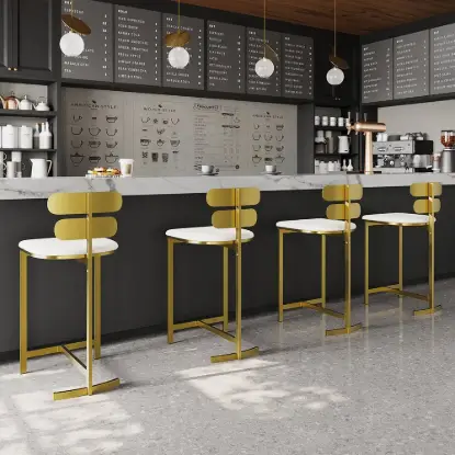 Modern Bar Stool Upholstered PU Leather Metal with Back Counter Stool