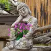 Outdoor Garden Sleeping Buddha Statue Sculpture Magnesium Oxide Flower Pot Planter Decor