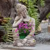 Outdoor Garden Sleeping Buddha Statue Sculpture Magnesium Oxide Flower Pot Planter Decor
