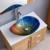 Tempered Glass Multicolour Teardrop-Shaped Bathroom Countertop Basin Wash Basin