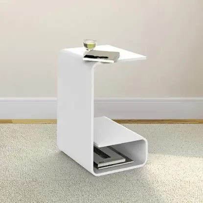 Picture of Modern White Acrylic End Table with Storage C-Shaped Side Table