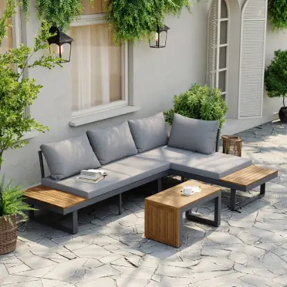 Picture of Slatera Outdoor Acacia & Aluminium Modular Sofa Set in Dark Grey