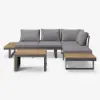 Slatera Outdoor Acacia & Aluminium Modular Sofa Set in Dark Grey