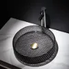 Picture of 390mm Countertop Transparent Diamond Shaped Crystal Glass Bathroom Wash Basin in Black