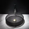 Picture of 390mm Countertop Transparent Diamond Shaped Crystal Glass Bathroom Wash Basin in Black