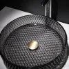 Picture of 390mm Countertop Transparent Diamond Shaped Crystal Glass Bathroom Wash Basin in Black