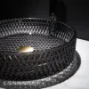 Picture of 390mm Countertop Transparent Diamond Shaped Crystal Glass Bathroom Wash Basin in Black
