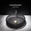 Picture of 390mm Countertop Transparent Diamond Shaped Crystal Glass Bathroom Wash Basin in Black