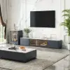 Modern 2007 mm TV Stand with Sintered Stone Top, Glass Doors & 4 Drawers
