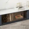 Modern 2007 mm TV Stand with Sintered Stone Top, Glass Doors & 4 Drawers