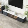 Modern 2210 mm TV Stand with Sintered Stone Top, Glass Doors & 4 Drawers