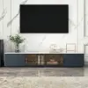 Modern 2210 mm TV Stand with Sintered Stone Top, Glass Doors & 4 Drawers