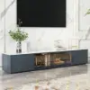 Modern 2210 mm TV Stand with Sintered Stone Top, Glass Doors & 4 Drawers