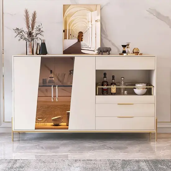 Dolawn 140 cm Light Khaki Wood Sideboard with Tray Wine Rack
