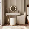 Pewter Extendable Sintered Stone Top Makeup Vanity with 5 Drawers