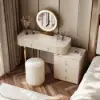 Pewter Extendable Sintered Stone Top Makeup Vanity with 5 Drawers