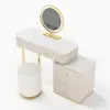 Pewter Extendable Sintered Stone Top Makeup Vanity with 5 Drawers