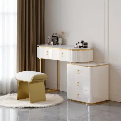 Picture of Pewter Extendable Sintered Stone Top Dressing Table with 5 Drawers
