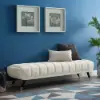 Enoak Modern White Bedroom Bench Velvet Upholstery Wooden Legs