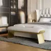 Upart Beige Modern Stainless Steel Bench Leath-Aire Upholstered Bedroom Long Bench – 100cm