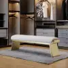 Upart Beige Modern Stainless Steel Bench Leath-Aire Upholstered Bedroom Long Bench – 100cm