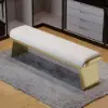 Upart Beige Modern Stainless Steel Bench Leath-Aire Upholstered Bedroom Long Bench – 100cm