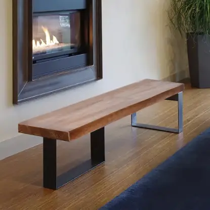 Picture of Rustic Natural Wood Bench Hallway Bench with Metal Legs