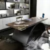 Industrial 180 cm Rectangular Walnut Wood Desk with Metal Base