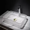 Modern Glass Rectangle Transparent Bathroom Countertop Basin Clear Wash Basin with Drain