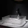 Modern Glass Rectangle Transparent Bathroom Countertop Basin Clear Wash Basin with Drain