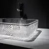 Modern Glass Rectangle Transparent Bathroom Countertop Basin Clear Wash Basin with Drain