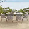 7 Pieces 1800mm Outdoor Sintered Stone Top Dining Table Set with Rope Woven Armchairs