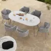 7 Pieces 1800mm Outdoor Sintered Stone Top Dining Table Set with Rope Woven Armchairs