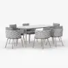 7 Pieces 1800mm Outdoor Sintered Stone Top Dining Table Set with Rope Woven Armchairs
