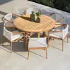 7 Pieces Teak Outdoor Dining Set Wood Round Dining Table with 6 Chairs in Natural