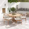 7 Pieces Teak Outdoor Dining Set Wood Round Dining Table with 6 Chairs in Natural