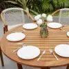 7 Pieces Teak Outdoor Dining Set Wood Round Dining Table with 6 Chairs in Natural