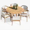 7 Pieces Teak Outdoor Dining Set Wood Round Dining Table with 6 Chairs in Natural